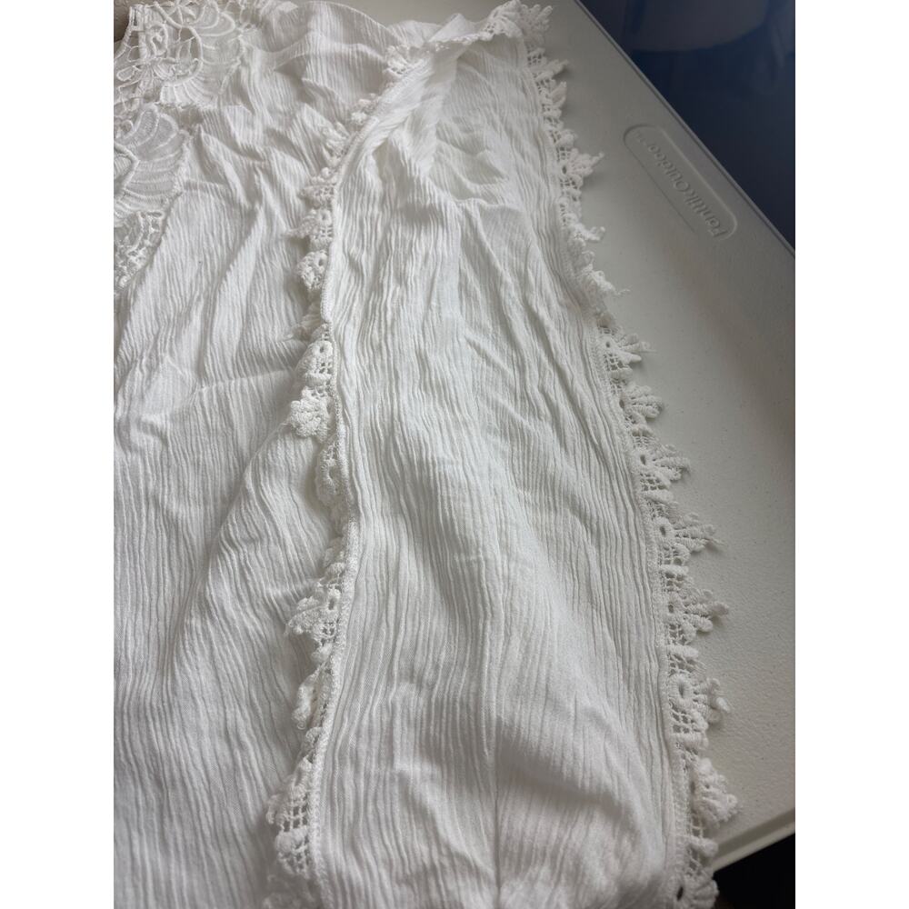HALO White Boho Lace Gauze Top Size L Crochet Trim Festival Beach Blouse - Picture 15 of 15